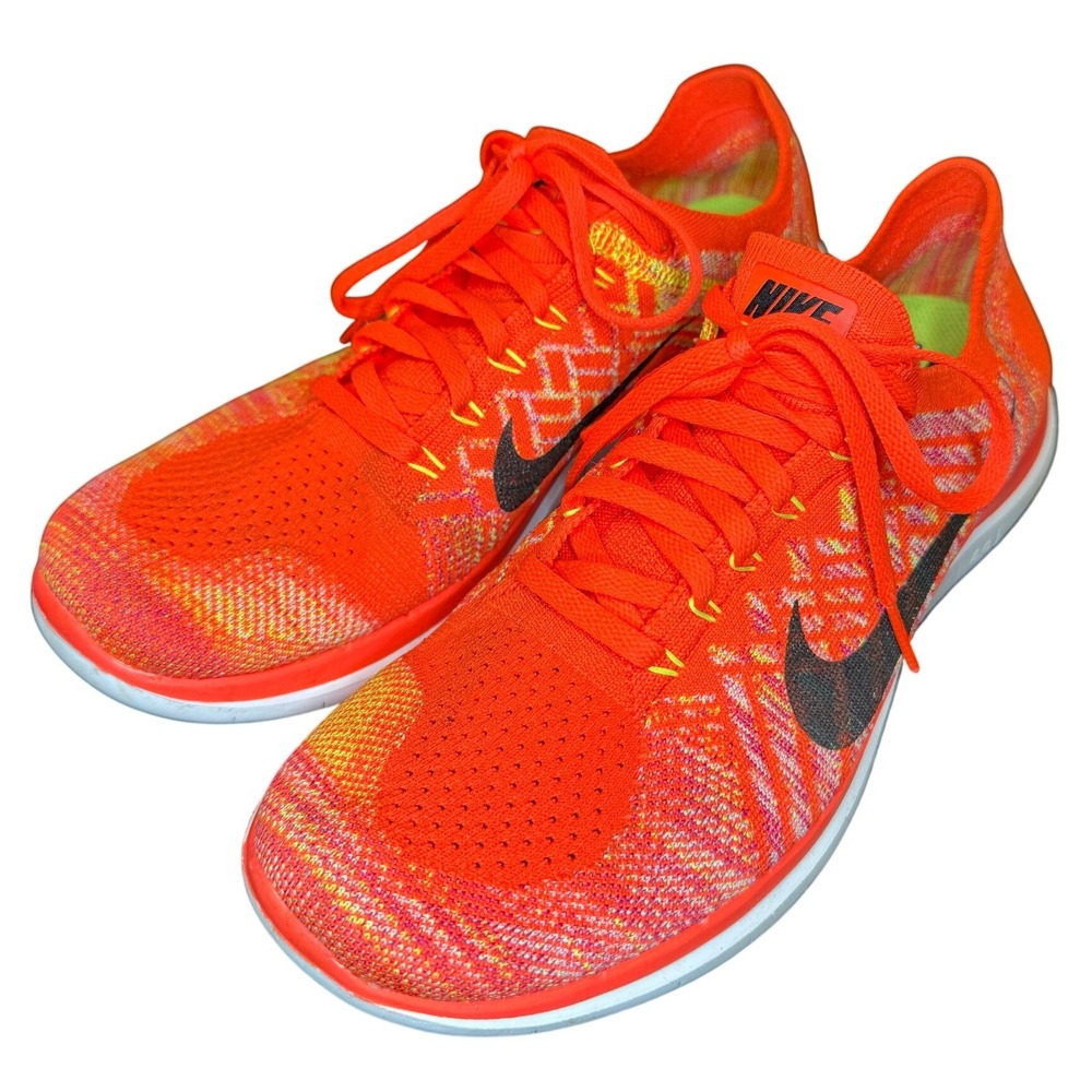 Nike Free 4.0 Flyknit Bright Crimson Orange Running Shoes 717075-600 Mens 9.5